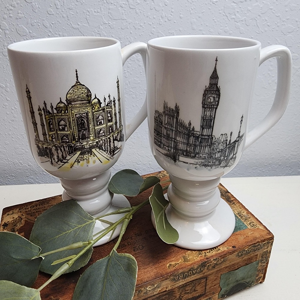 1960's Pair Kayson's International Continental Coffee Cups‎ Big Ben & Taj Mahal